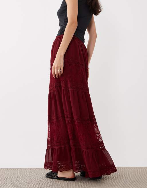 Miss Selfridge - Jupe longue à volants et dentelle, 5 de 5