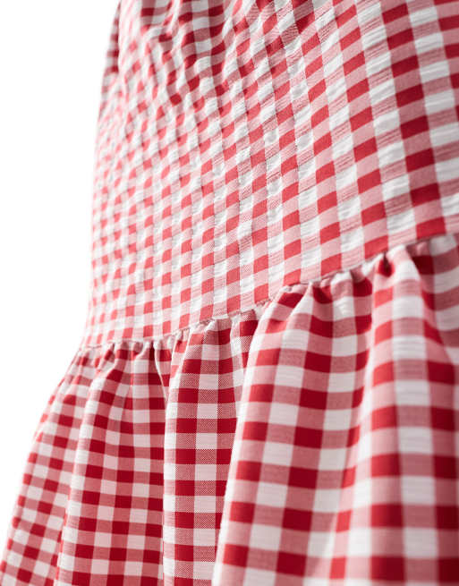 Miss Selfridge - Jupe longue à volants - Vichy rouge, 3 de 5