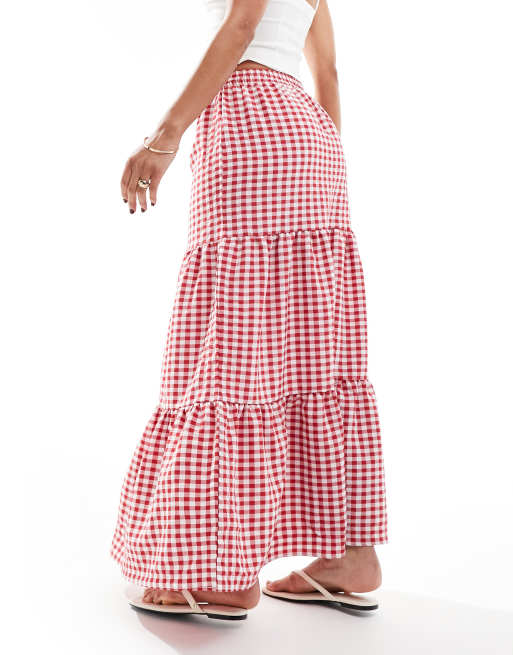 Miss Selfridge - Jupe longue à volants - Vichy rouge, 5 de 5