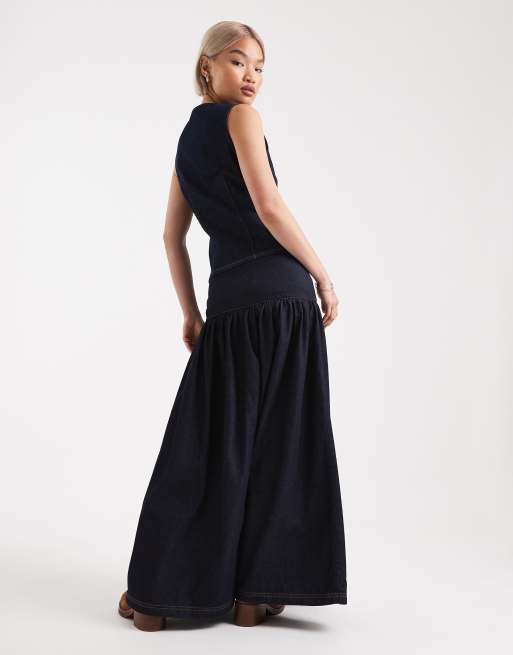 Miss Selfridge - Jupe longue en denim à taille basse - Indigo, 4 de 5