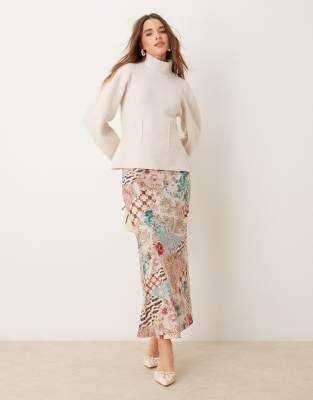 Jupe Miss Selfridge Rose Saumon Et Bleu - Taille UK 8, Imprimé Rare, Coton, Occasion Très Bon état