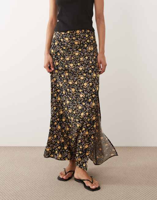 Miss Selfridge - Jupe longue tissée coupée en biais - Marron fleuri, 2 de 5