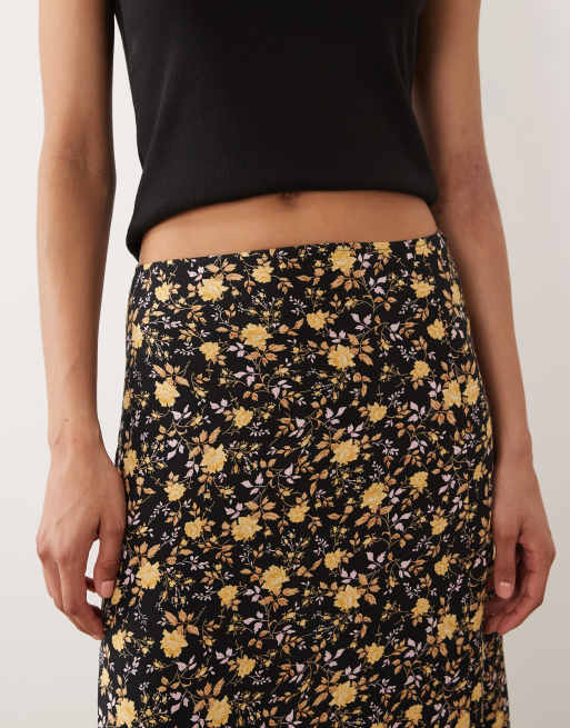 Miss Selfridge - Jupe longue tissée coupée en biais - Marron fleuri, 3 de 5
