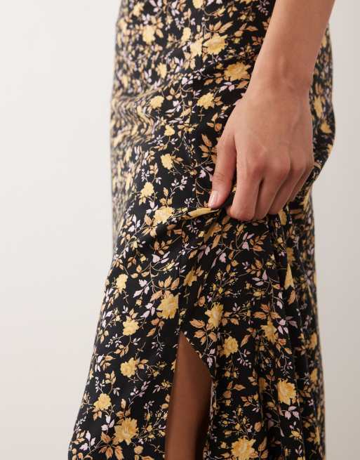 Miss Selfridge - Jupe longue tissée coupée en biais - Marron fleuri, 4 de 5