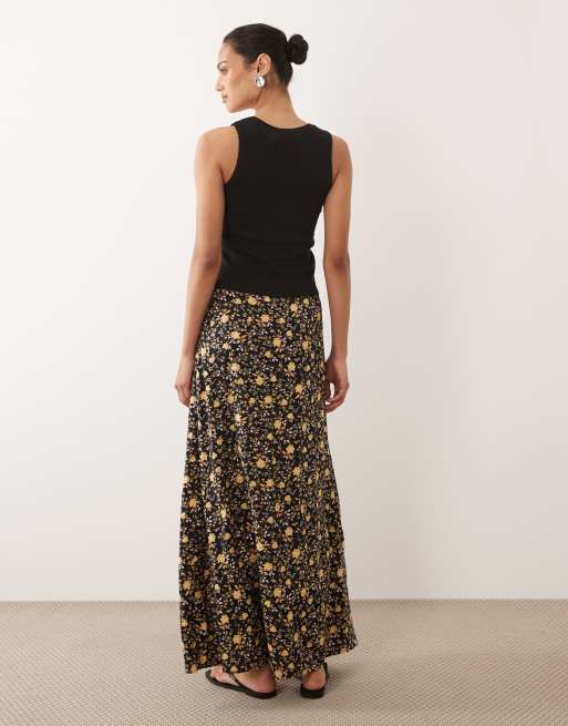 Miss Selfridge - Jupe longue tissée coupée en biais - Marron fleuri, 5 de 5