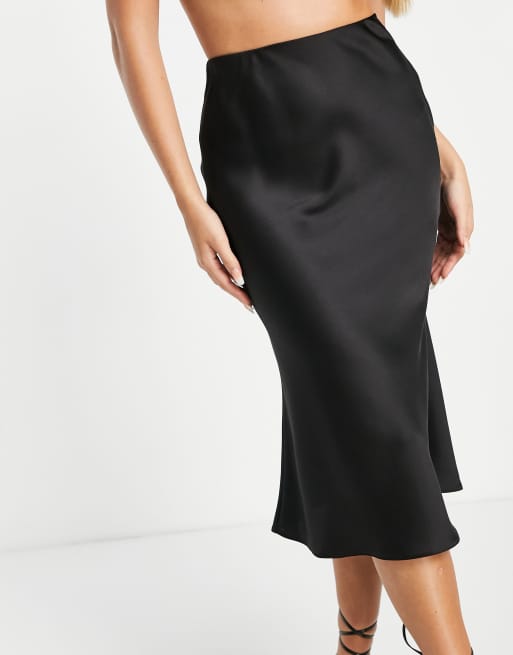 Miss Selfridge - Jupe mi-longue en satin coupe en biais - Noir, 3 de 4