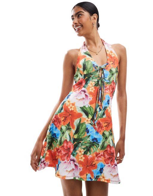 Miss Selfridge - Jurk met halternek in tropische print, 2 van 4