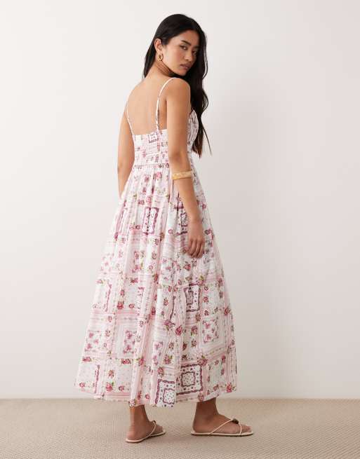 Miss Selfridge – Kakelmönstrad maxiklänning med korsettdetalj, 3 av 4
