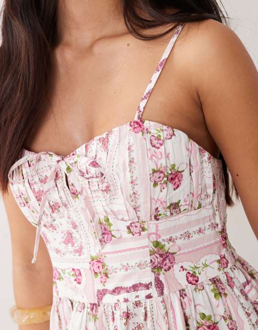 Miss Selfridge – Kakelmönstrad maxiklänning med korsettdetalj, 4 av 4