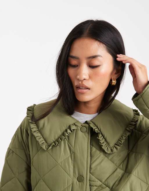 Miss Selfridge – Kakifärgad, kviltad foderkappa i maxilängd, 3 av 4