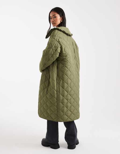 Miss Selfridge – Kakifärgad, kviltad foderkappa i maxilängd, 4 av 4