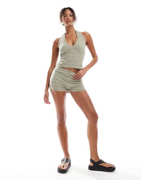 Miss Selfridge - Kakigrønt hæklet jerseysæt - view 1
