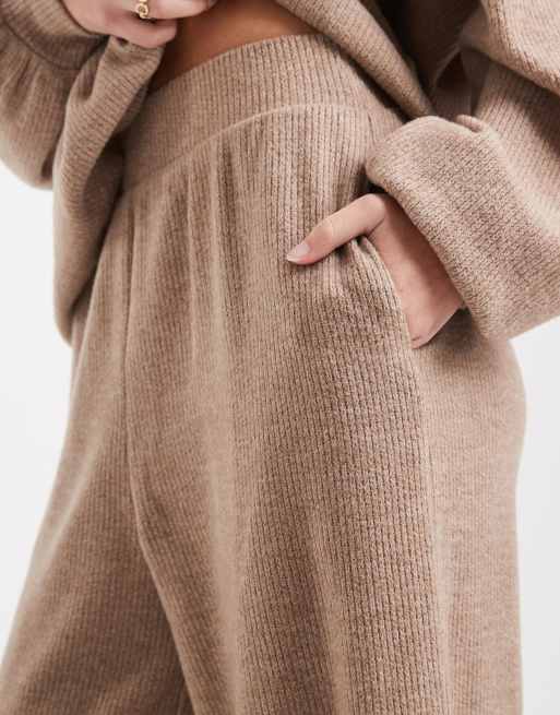 Miss Selfridge – Kamelfärgade byxor med vida ben i borstad jersey, del av set, 3 av 5
