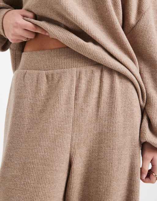 Miss Selfridge – Kamelfärgade byxor med vida ben i borstad jersey, del av set, 5 av 5