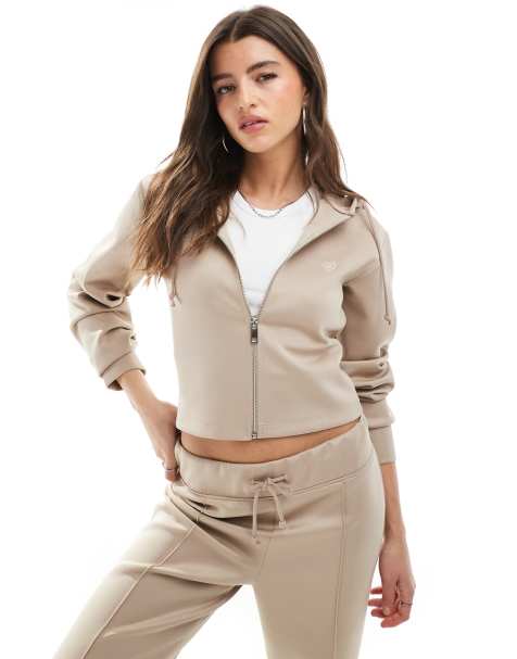 Miss Selfridge - Kamelfarvet blød hættetrøje med gennemgående lynlås - Del af sæt - view 1