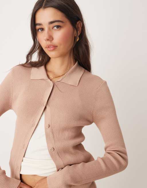 Miss Selfridge - Kamelfarvet ribstrikket cardigan, 3 af 4