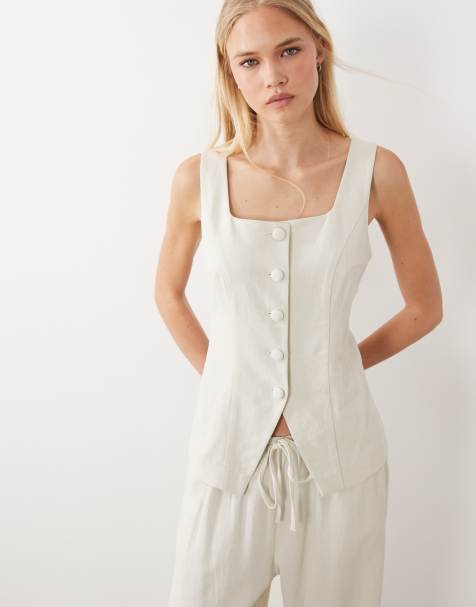 Miss Selfridge – Kamiennobeżowa elegancka kamizelka o lnianym wyglądzie - view 1