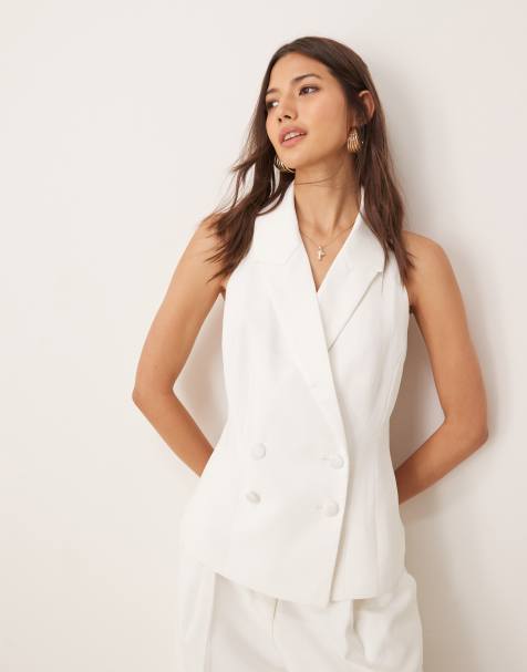 Miss Selfridge – Kamizelka z dekoltem halter w kolorze kości słoniowej - view 1