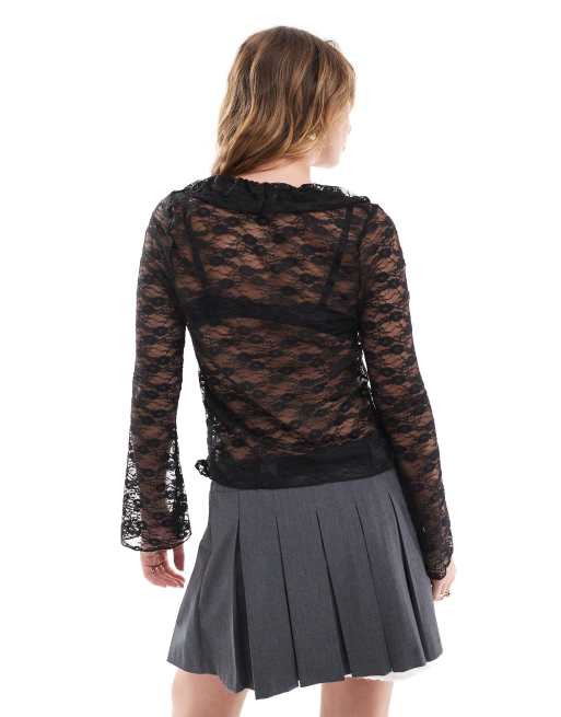 Miss Selfridge - Kanten blouse met ruches en strikdetail, 2 van 4