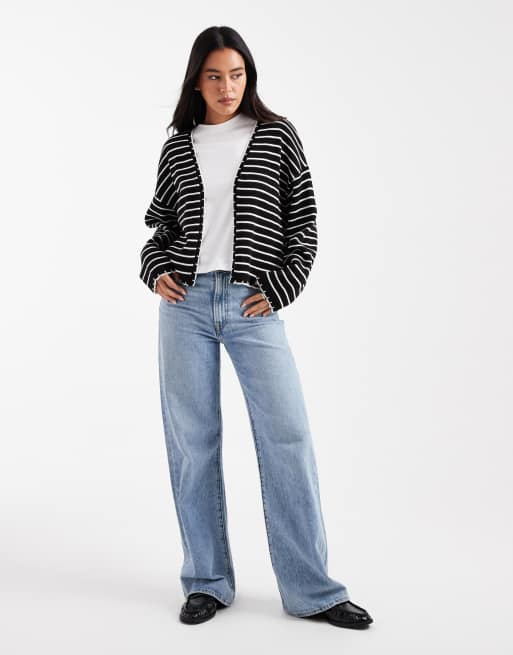 Miss Selfridge – Kardigan w czarno-białe paski z obszyciem, 2 z 4