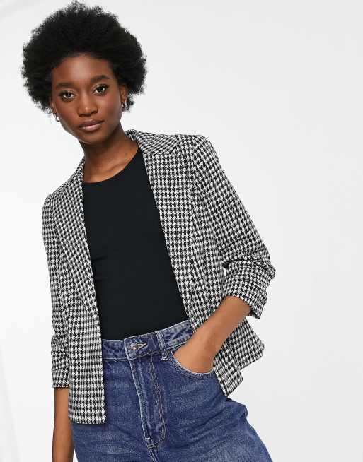 Miss Selfridge – Karierter Ponte-Blazer in Schwarz-Weiß