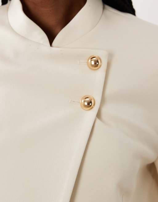 Miss Selfridge kavaj i kort modell med mandarin-krage i ivory, set, 3 av 4