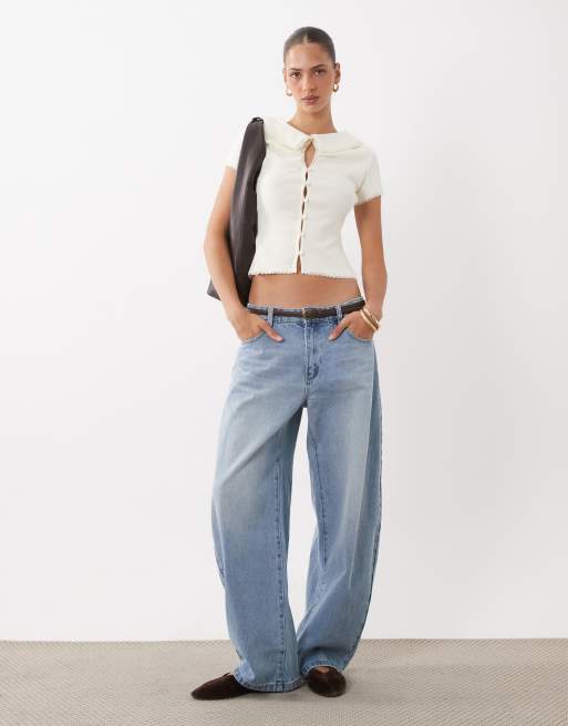 Miss Selfridge keyhole button up ribbed shirt in cream, 2 of 4