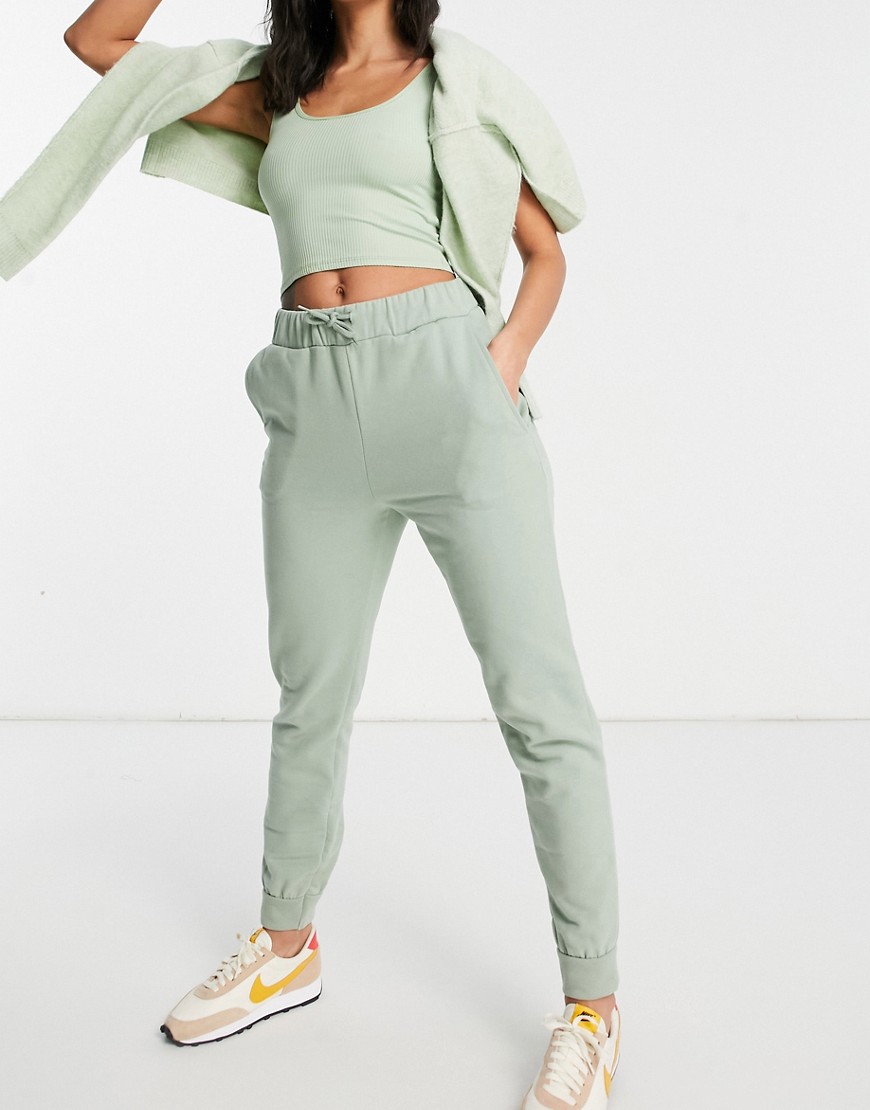 Miss Selfridge Khaki Mid Fit Sweatpants-Green