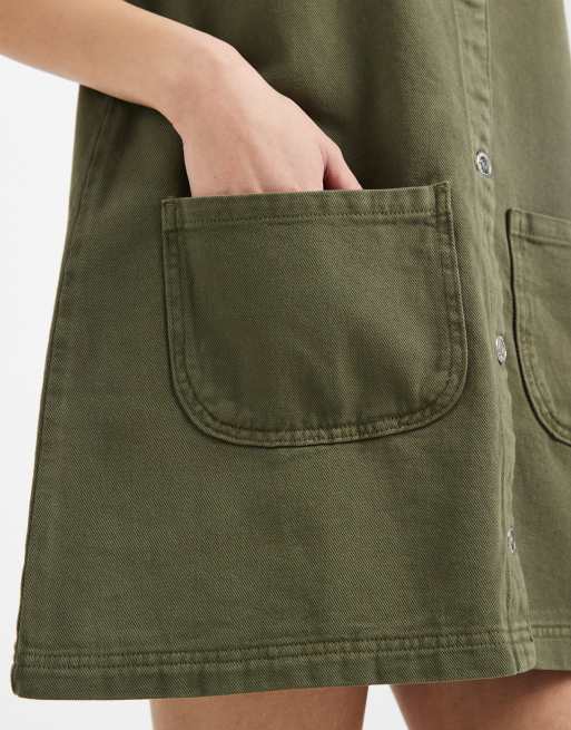 Miss Selfridge – Khakifärgad förklädesklänning i denim, 3 av 4