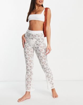 Miss Selfridge kickflare beach trousers in white lace