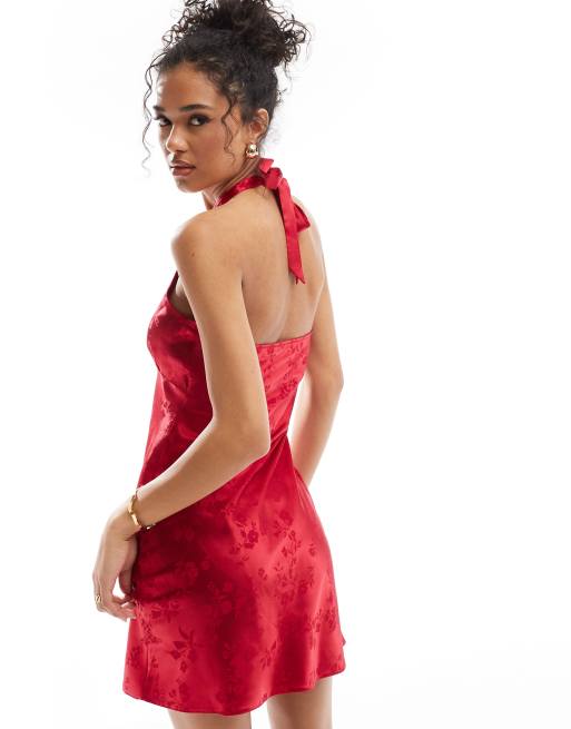 Miss Selfridge - Kirsebærrød slip-minikjole i satin, 4 af 4