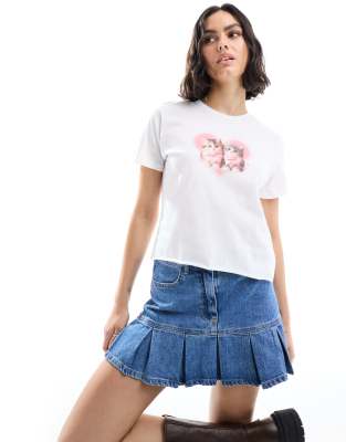 Miss Selfridge kitten graphic tee in white