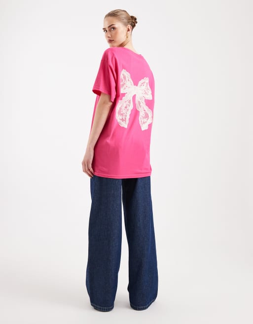Miss Selfridge – Klarrosa t-shirt med rosettryck, 4 av 4