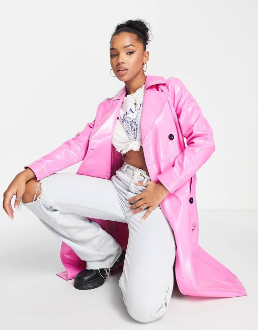 Miss Selfridge – Klarrosa trenchcoat i vinylläderimitation med skärp , 4 av 4