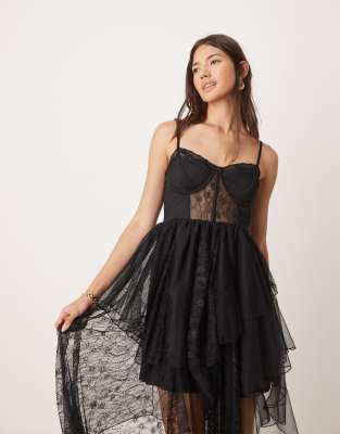 Miss Selfridge - Kleid mit Zierschleife aus Spitze-Schwarz