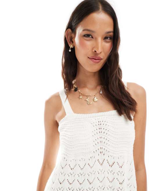 Miss Selfridge knit baby doll mini dress in cream, 3 of 4