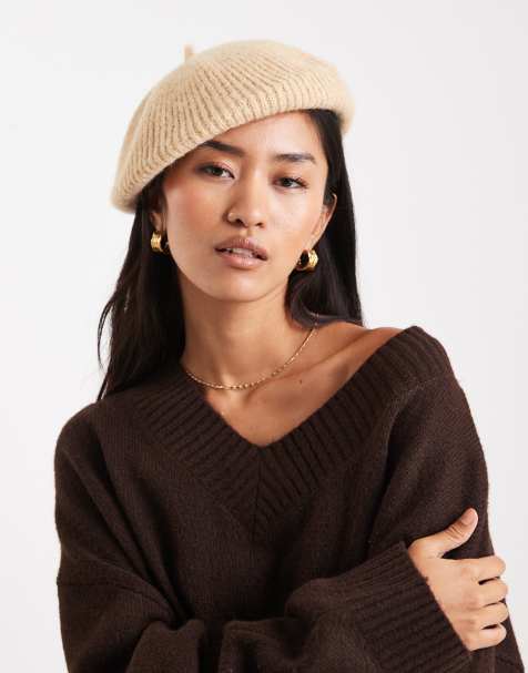 Miss Selfridge knit beret in camel - view 1