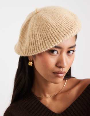 Miss Selfridge Knit Beret In Neutral