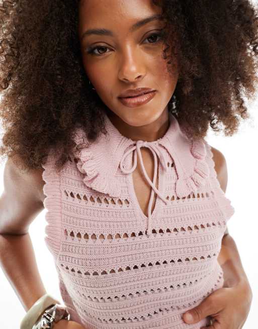 Miss Selfridge knit bow detail tank top in light pink