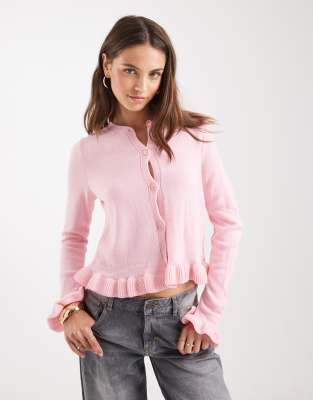 knit cardigan with frill in pink
