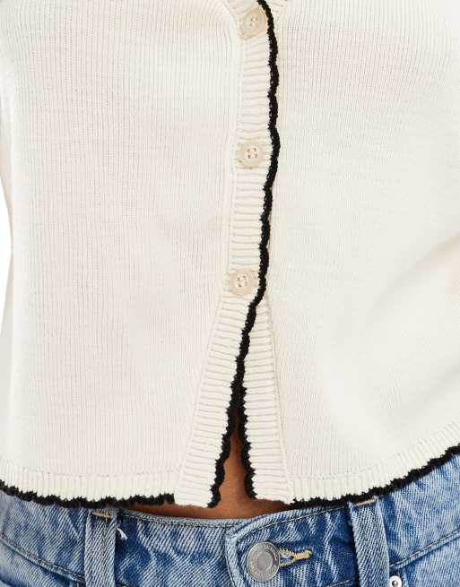 Miss Selfridge knit contrast blanket stitch vest in cream