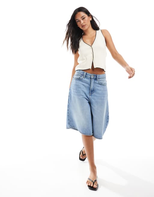 Miss Selfridge knit contrast blanket stitch vest in cream