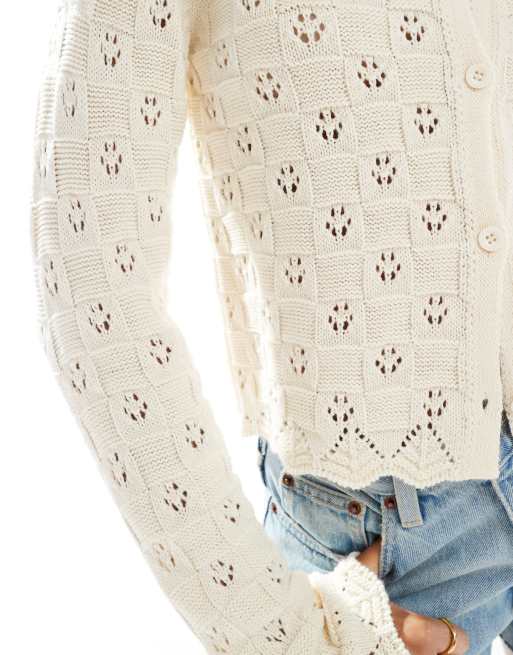 Miss Selfridge knit crochet cardigan in butter