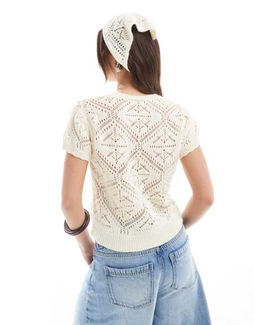 Miss Selfridge knit crochet top and headscarf set in cream, 4 of 4