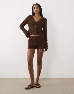Miss Selfridge knit crochet V-neck cardigan & shorts set in
