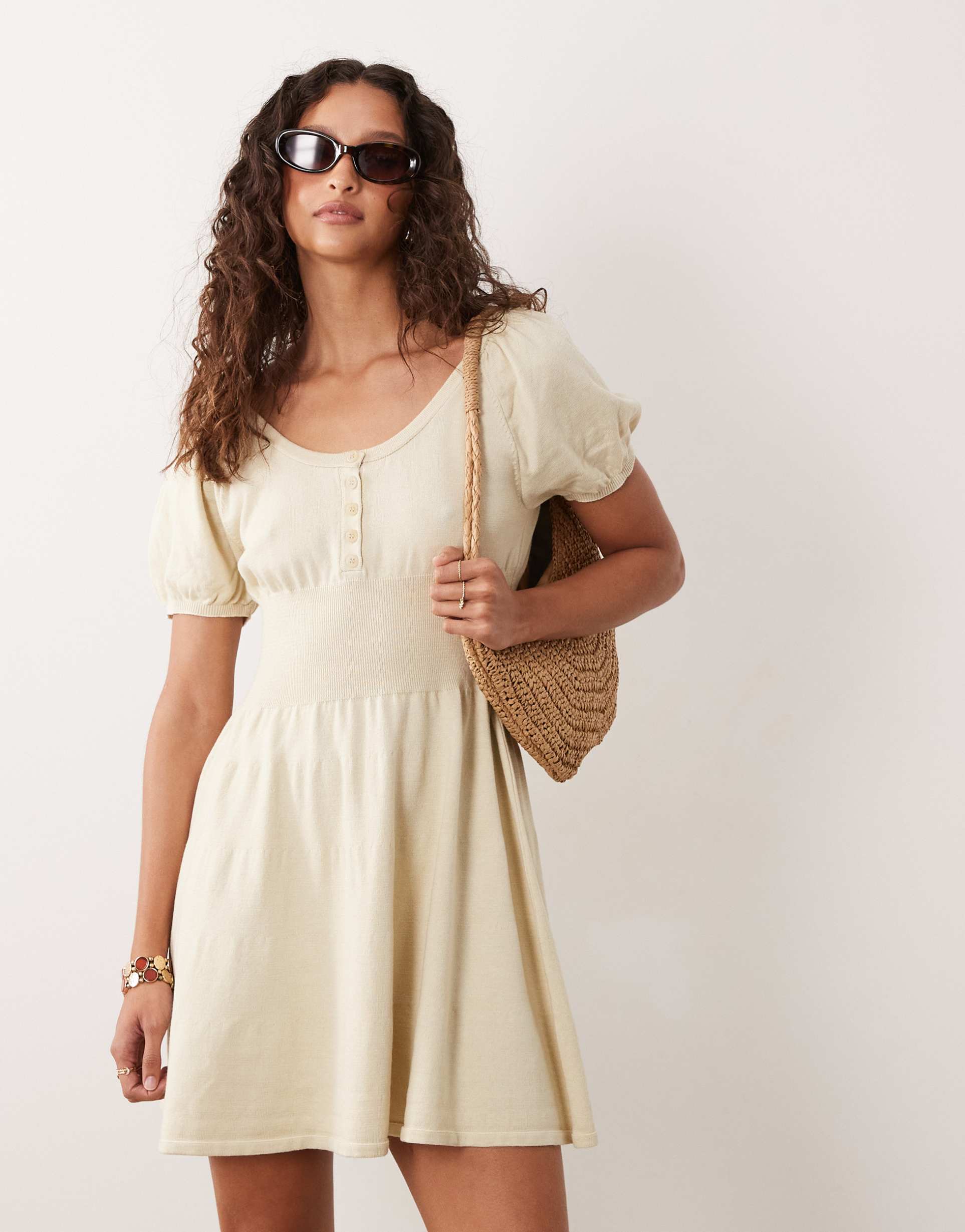 miss selfridge knit fit and flare mini dress in oatmeal