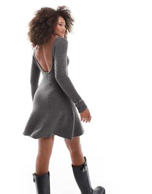 knit flippy dress in charcoal-Gray