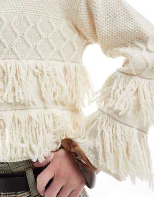 Miss Selfridge Knit Fringe Sweater-white In White