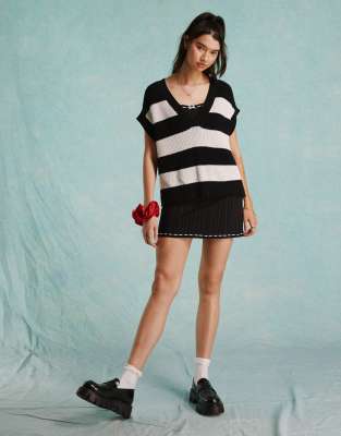 Miss Selfridge Knit Mono Stripe Oversized Tank Top-multi