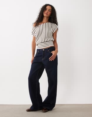 Miss Selfridge Knit Off Shoulder Top In Multi